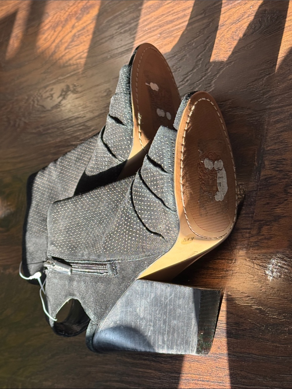 Vince Camuto Black Suede Peep-Toe Block Heel Booties - Picture 5 of 6